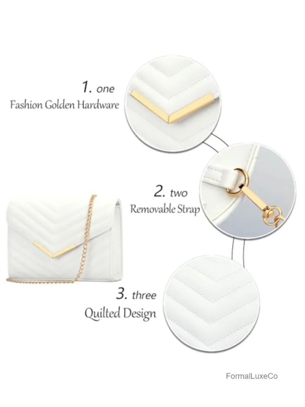 Vegan Leather Envelope Clutch Purse with Detachable Chain Strap for Evening
